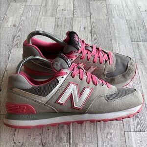 New Balance 574 Gray & Pink Suede Athletic shoes‎ Retro Sneakers women's 8